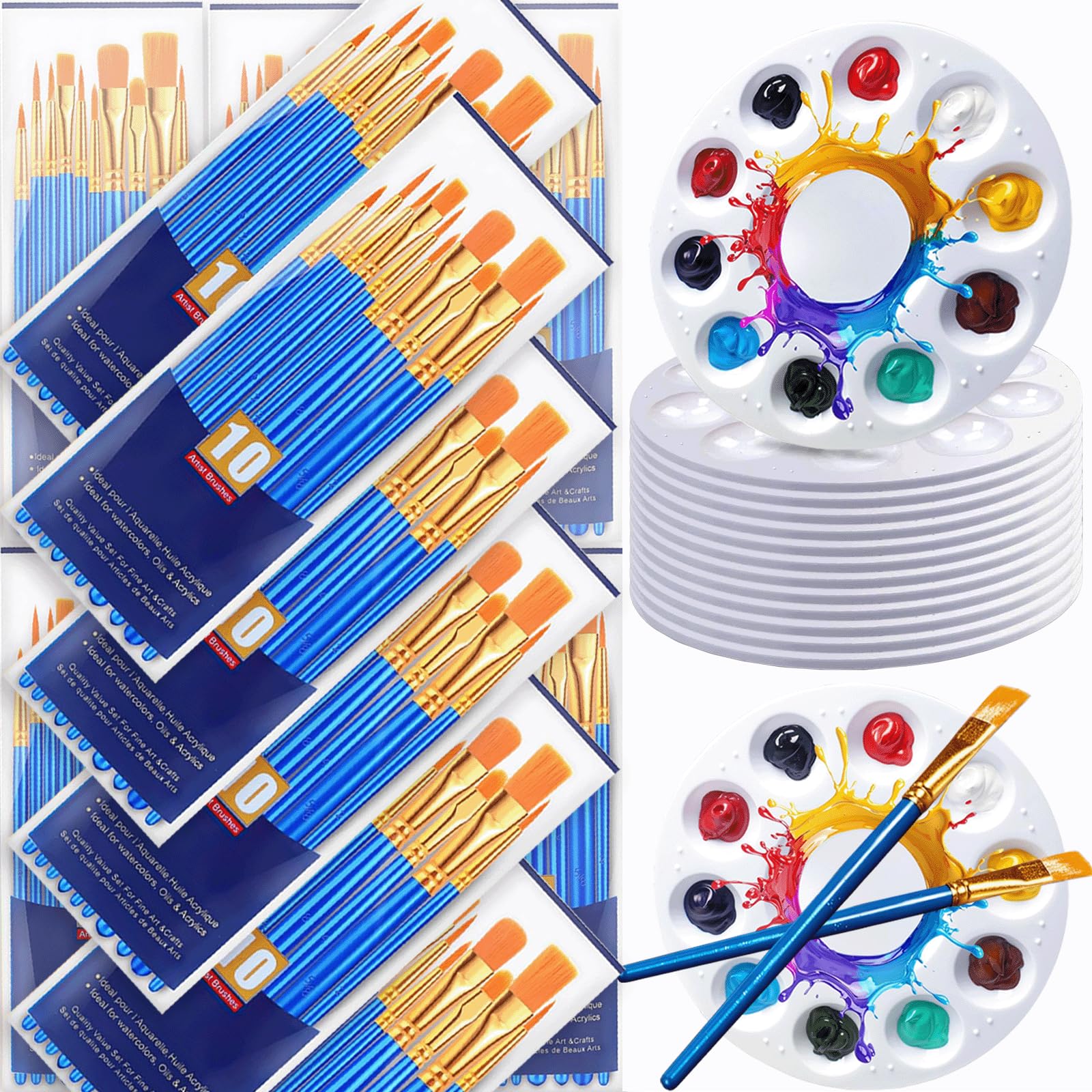 Photo 1 of 264PCS Valued Paint Brushes and Palettes Set?24Pack of 240PCS Paint Brushes Bulk, 24 Paint Paint Trays, Artist Acrylic Brushes Nylon Brush Head, Suitable for All Purpose Oil Watercolor Painting Se