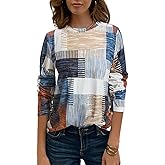 JUSTFASHIONNOW Womens Long Sleeve Tops Casual Shirts for Women Summer Flower Printed T Shirt Crewneck Floral Tee