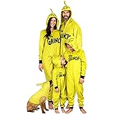 Dr. Seuss Grinch Fleece Onesie Pajamas - Matching Family Adult Kids Hooded Costume