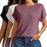 Simlakey 3 Pack Women Summer Sweaters Tops Crew Neck Short Sleeve Ribbed Knit T Shirts Dressy Casual Business Tunic Blouses