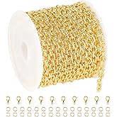 YOUBEIYEE 4 Meters 18K Gold Plated Chains for Jewelry Making Embossed Rolo Chain Light Gold Plated Brass Jewelry Chains with Jump Rings and Lobster Clasps