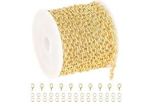 YOUBEIYEE 4 Meters 18K Gold Plated Chains for Jewelry Making Embossed Rolo Chain Light Gold Plated Brass Jewelry Chains with Jump Rings and Lobster Clasps