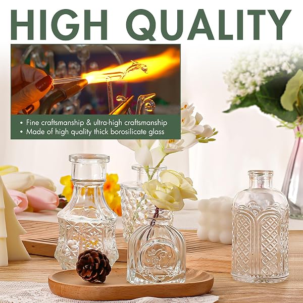 ARME 20 PCS BUD VASE SET, MINI VASES FOR FLOWERS, SMALL VINTAGE GLASS VASE FOR CENTERPIECES, CUTE CLEAR BUD VASES FOR HOME FLOWER WEDDING DECORATIONS
