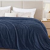 BEDELITE Fleece Blanket Queen Size – 3D Ribbed Jacquard Soft and Warm Decorative Fuzzy Blankets – Cozy, Fluffy, Plush Lightweight Throw Blankets for Couch, Bed, Sofa(Navy Blue, 90x90 inches)