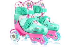 4-PEJIIJAR Adjustable Roller Skates for Kids Girls Ladies with Light Up Flash LED Wheels(Age 3-9),Three-Point Type Balance,Gift Box Packing for Toddlers,Children,Youth, Teenagers