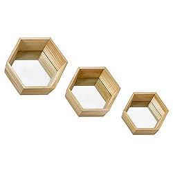 PARNOO Wall Mirror Set of 3 Hexagonal Wood Frame