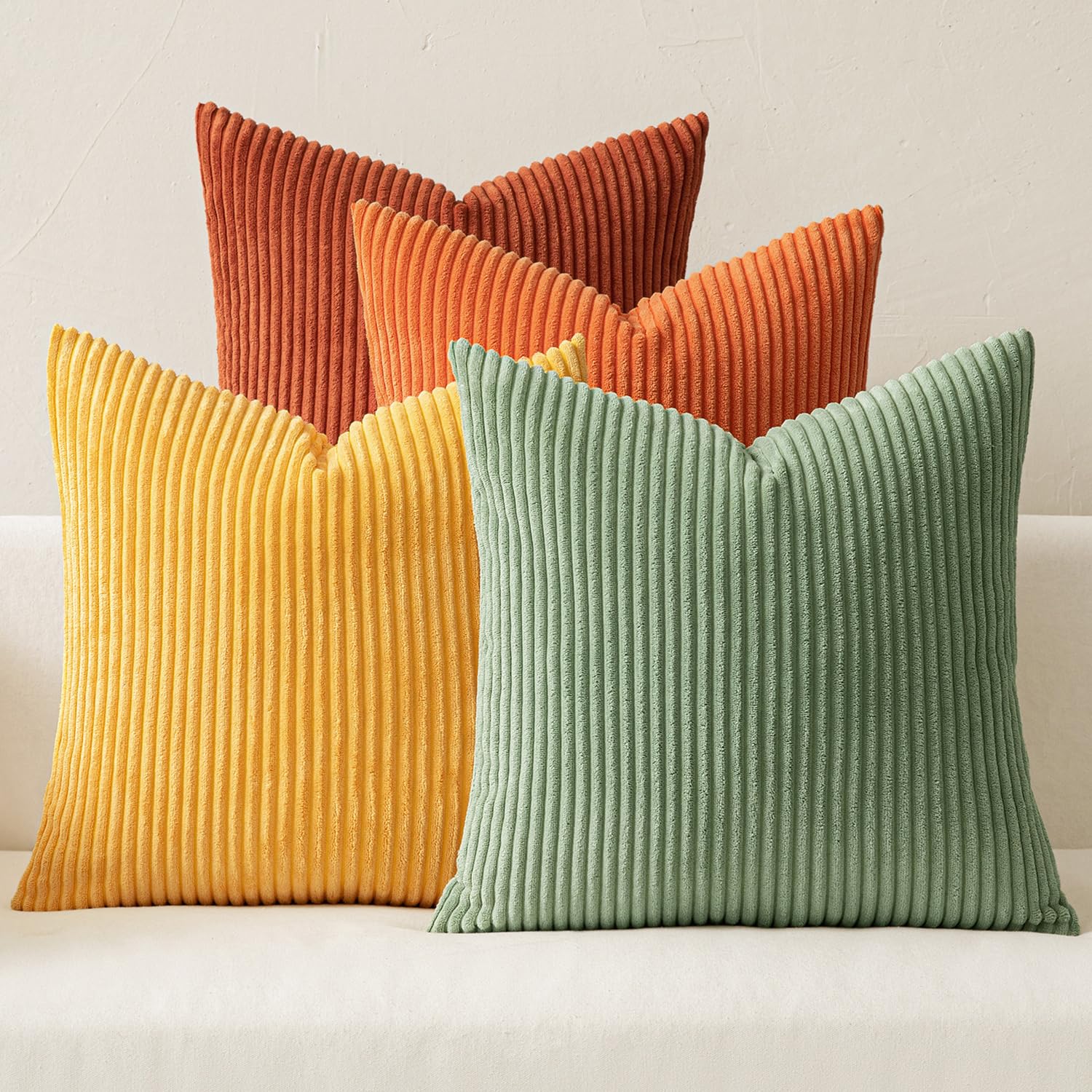 Photo 1 of MIULEE Fall Decorative Throw Pillow Covers 20x20 Inch Set of 4, Vibrant Cushion Covers Vintage Retro Home Decor, Mix and Match Color Clash Design for Sofa Couch Bed Living Room Yellow Rust Green