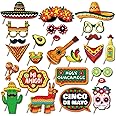 Mexican Fiesta Theme Party Photo Booth Props - Pack of 25 Cactus and Chili Pepper Decorations and Accessories for Birthday Party Celebrations