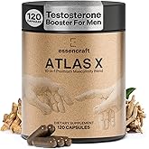 Essencraft Atlas X Testosterone Supplement for Men – 10-in-1 Natural Testosterone Booster & Muscle Booster w/Shilajit, Zinc, Tongkat Ali, & More (120 Capsules)