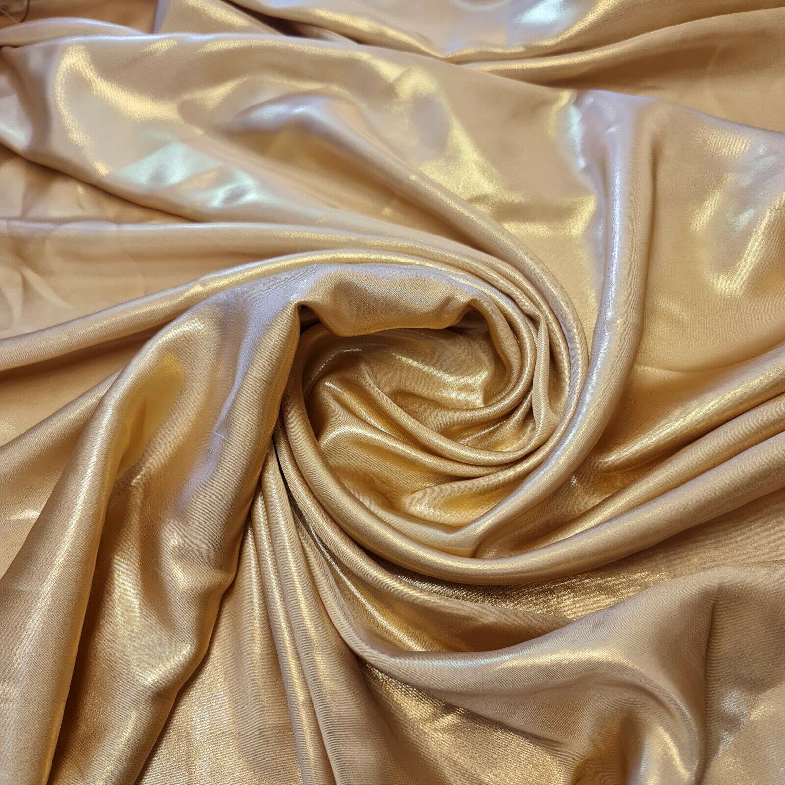 Lightweight Gold Shimmer Polyester Silk Charmeuse Silky Satin Finish, Dressmaking, Bridal, Prom, Décor - Craft Fabric Material 58" - 150 cm Wide Sold in Various Pre - Cut Lengths (Light Gold)