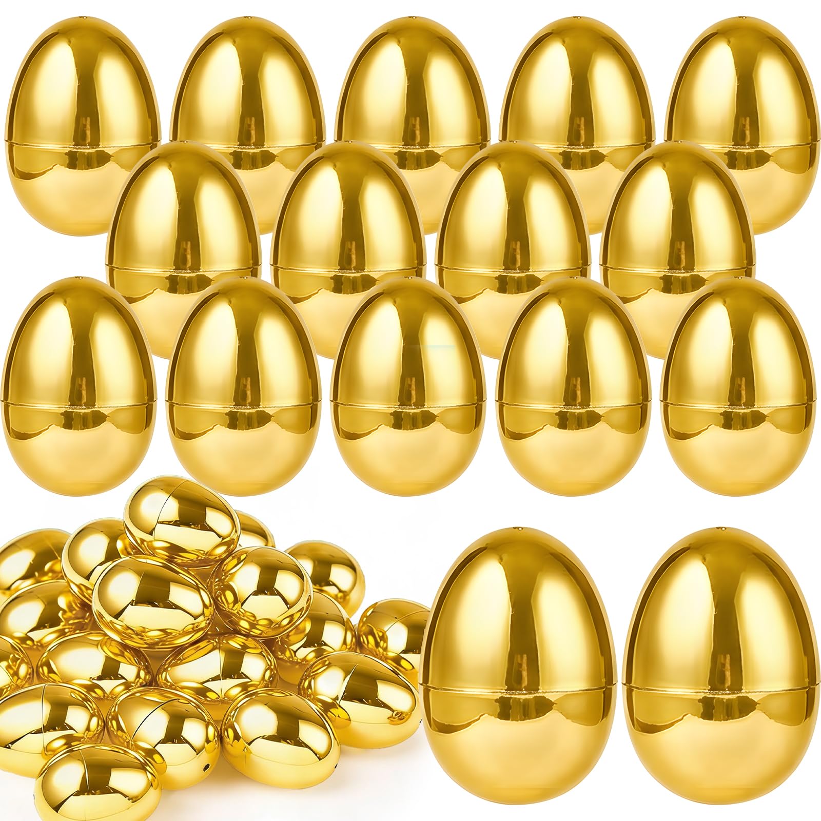 TURNMEON 36PCS Plastic Golden Easter Eggs, 2.36" Fillable Empty Gold Easter Eggs Bulk for Easter Basket Stuffers Fillers, Fillling Candy Treats Toys Eggs Hunt Classroom Prize Supplies and Party Favors
