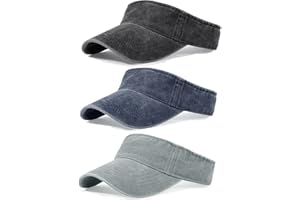 QLAUCA 3 Pack Sun Visors for Women Men Cooling Lightweight Sports Sun Hats Adjustable Twill Cotton Run Visor
