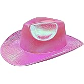 GiftExpress Neon Pink Holographic Glitter Cowboy Hat | Sparkly Space Cowgirl Hat for Bachelorette, Festival & Western Party