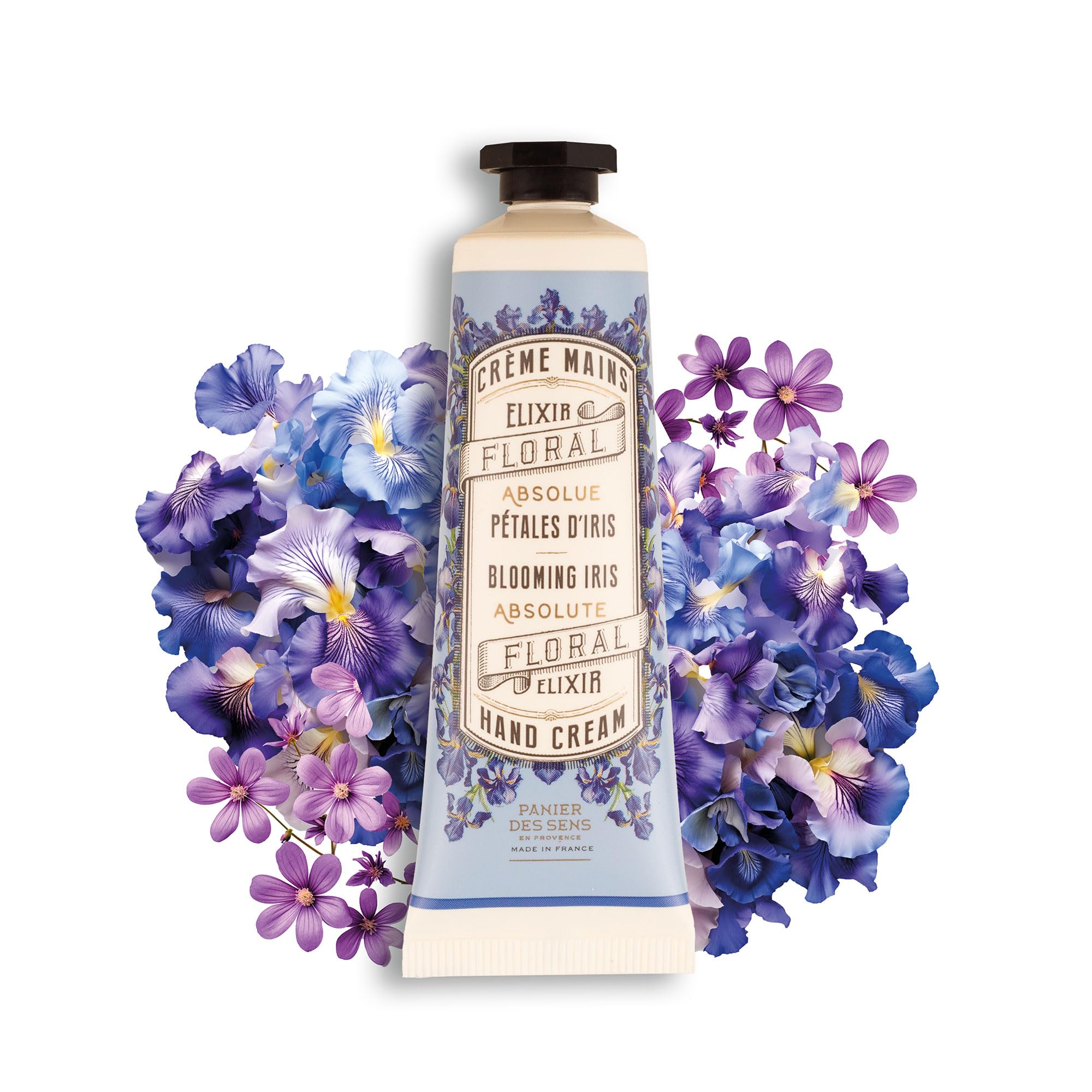 Panier des Sens – Blooming Iris Mini Hand Cream - Hand Cream for very Dry Hands and Skin - Vegan Hand Cream for Women and Men - With Almond & Olive Oil - Made in France 96% Natural Ingredients - 30ml