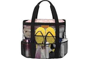 wanchel Mesh Beach Bags for Women - Plus Waterproof Sandproof Tote Bag with 8 Pockets and 1 inner Zipper Closure Pockets