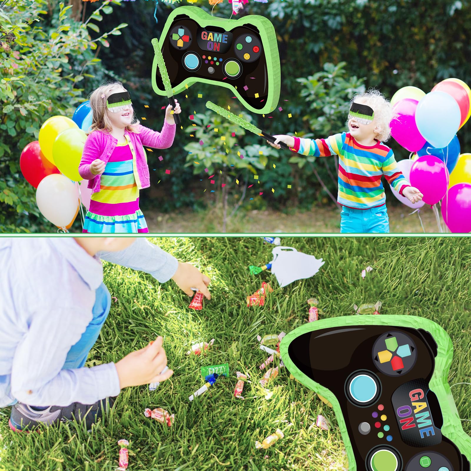 Video Game Controller Pinata with Blindfold and Stick Large Pinata Game Party Supplies for Kids Boy Gaming Theme Birthday Party Supplies Carnival Activity Decorations