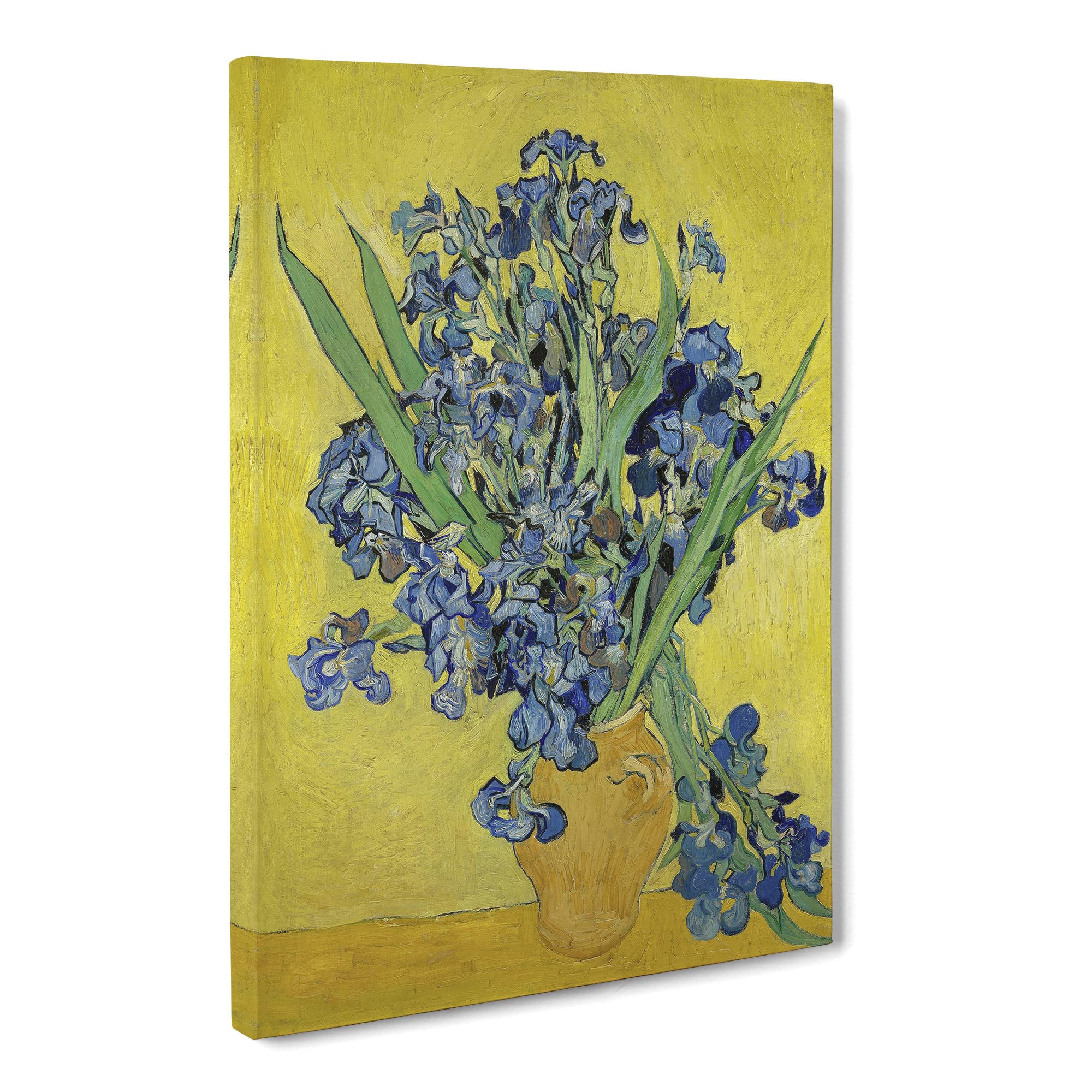 Iris Flowers In A Vase By Vincent Van Gogh Canvas Print | Gallery Wrapped 30mm Frame Wall Art | 20x14 inches | Ready to Hang | Impressionist Floral Picture | Living Room Bedroom Lounge Office