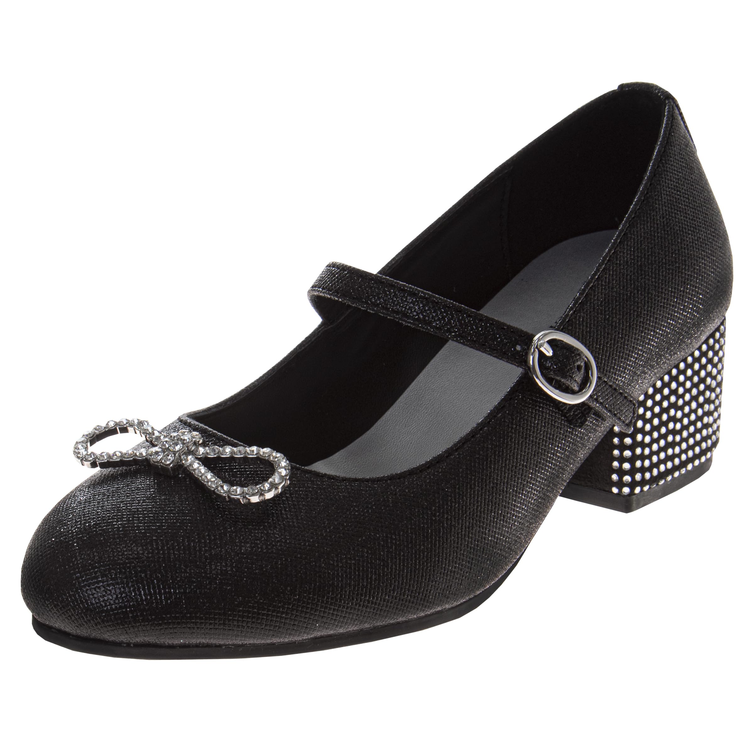 Josmo Girls Formal Dress Shoes Low Block Heel Slip-On Mary Jane Buckle Strap Pumps – Black Size 13 Little Kid