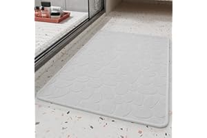 COCOER Non Slip Bath-Mat, Super Absorbent Washable Thin Bathroom Mats for Bathroom with Rubber Backing, Fit Under Door Rugs 17"x28" Gray