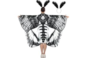 Remagr 2 Pcs Halloween Moth Butterfly Wings Cape Adult Costume with Feather Headband Moth Shawl for Women Halloween