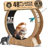 Walnut Wood 48'' XL Cat Wheel - Cat Wheels for Indoor Cats Which Doesn't Negatively Affect Your Cat's Spine - 15.7'' Extra Wide Walnut Exercise Wheel - Fits 2 Cats Side-by-Side, 1-Year Warranty