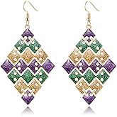 Mardi Gras Earrings for Women Glitter Mask Carnival Drop Earrings Wine Bottle Fleur De Lis Dangle Earrings Carnival Holiday Jewelry Gifts