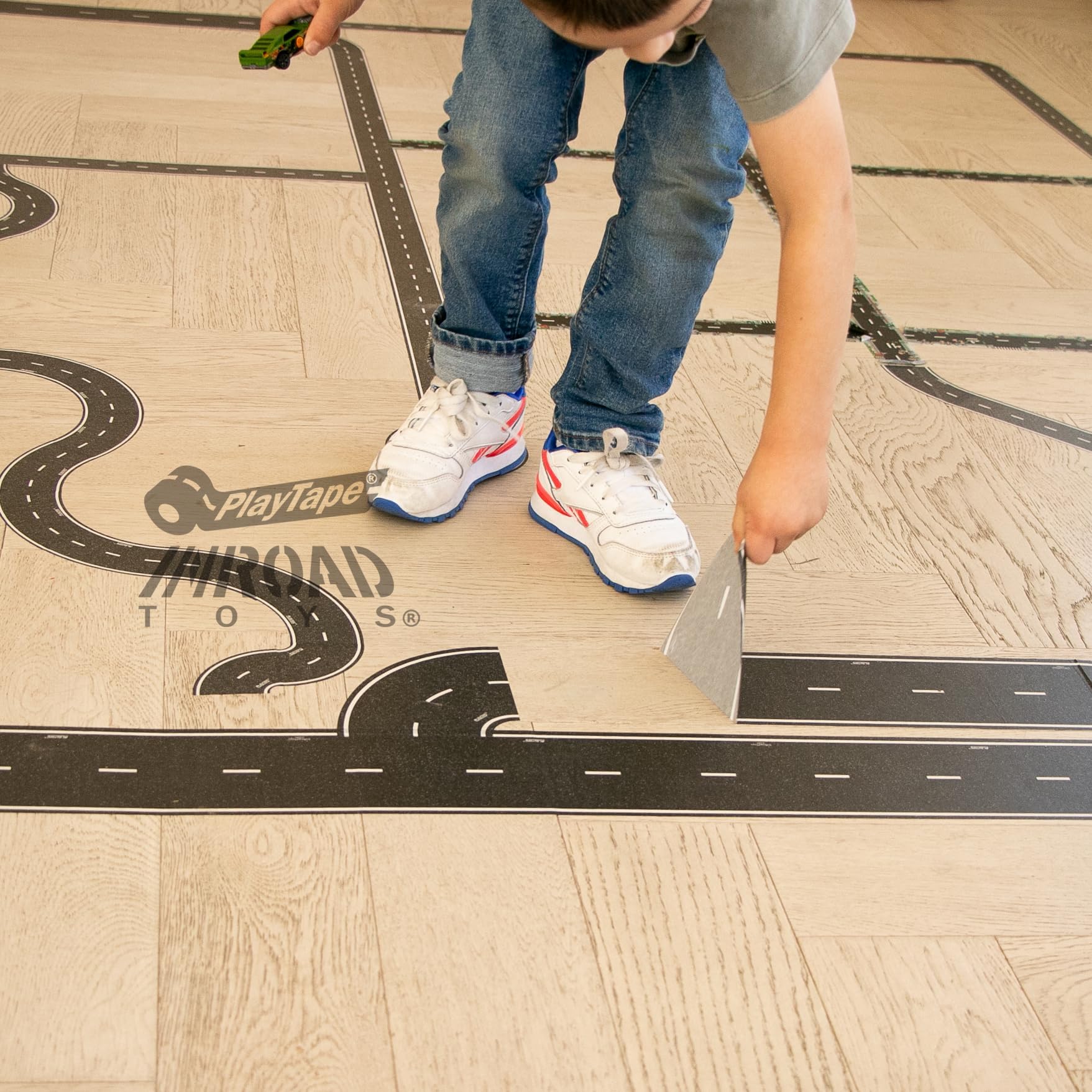 PlayTape Road Tape for Toy Cars - Sticks to Flat Surfaces; No Residue; 2-Pack of 30 ft. x 4 in. Asphalt Road