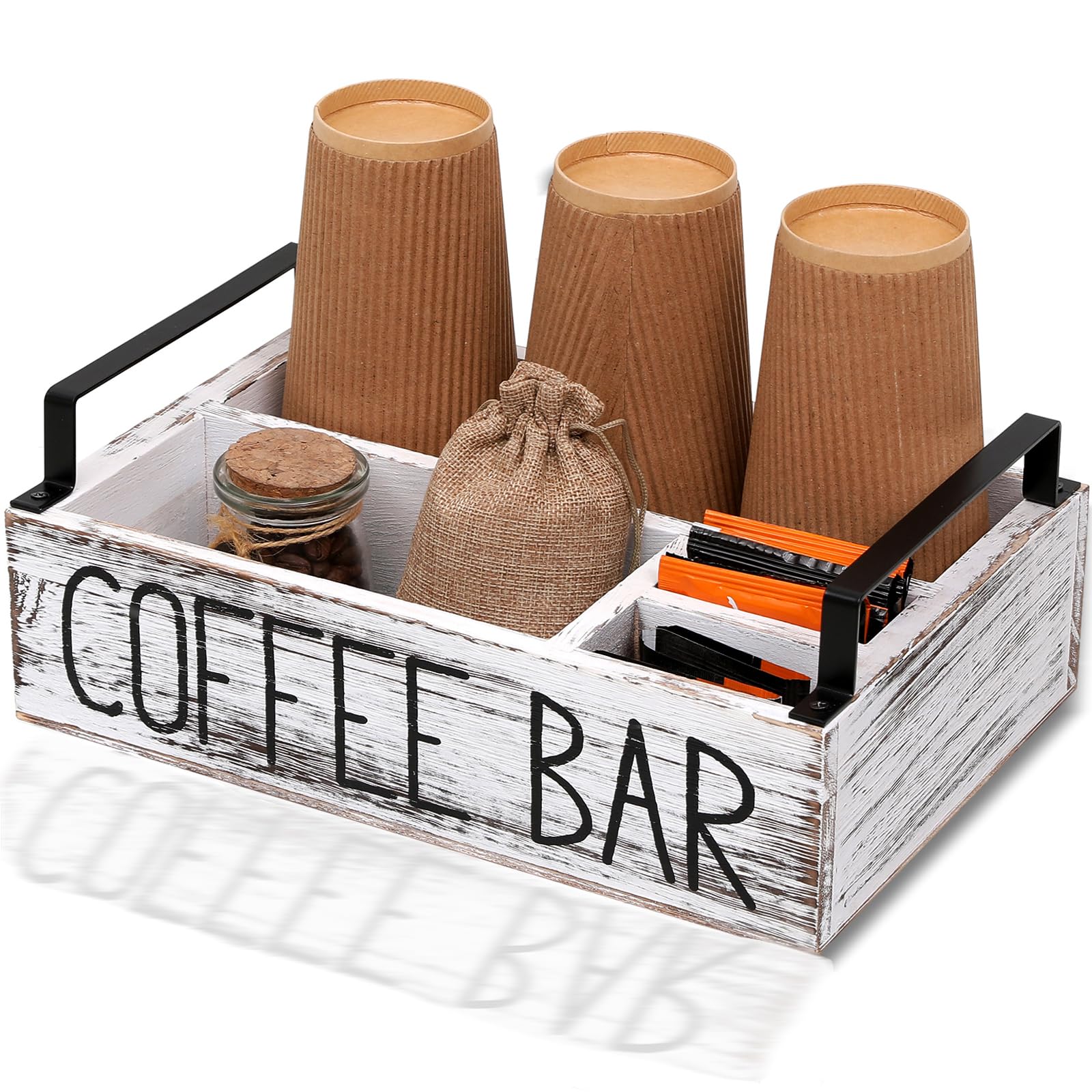 View 1 of ***Factory seal***
LYJWOO6D Coffee Station Organizer Wooden Coffee Pod Holder and Bar Accessories for Countertop,Farmhouse Kcup Pod Holder Organizer with Handle,Tea Condiment storage Box Decor-Rustic White