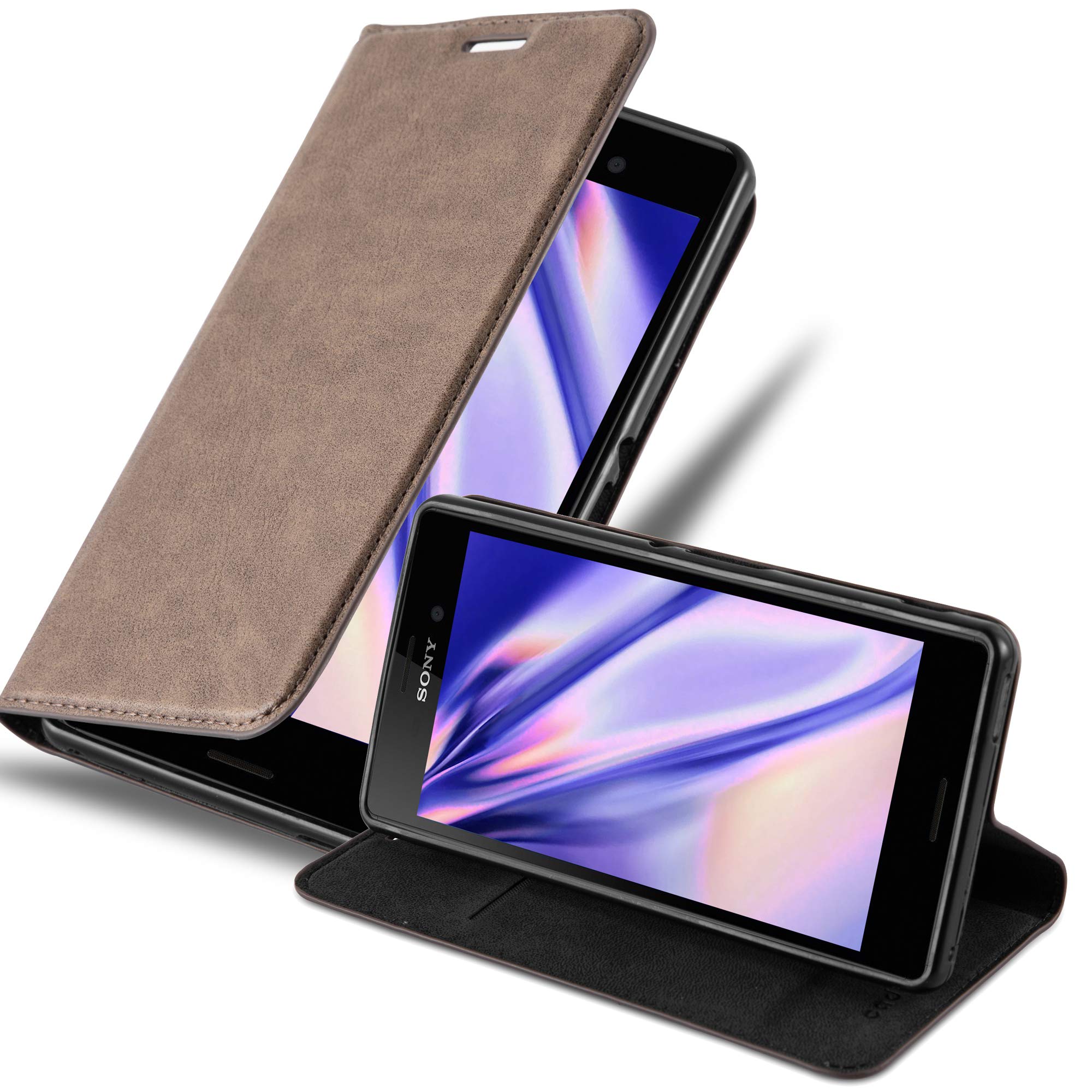 cadorabo Book Case works with Sony Xperia M4 AQUA in COFFEE BROWN - with Magnetic Closure, Stand Function and Card Slot - Wallet Etui Cover Pouch PU Leather Flip โ image 1