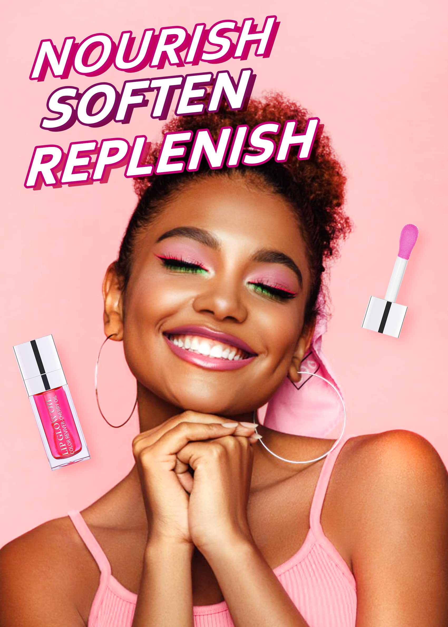 FEIMINI Hydrating Lip Glow Oil, Moisturizing Lip Oil Gloss Transparent Plumping Lip Oil Tinted for Lip Care and Dry Lips - Raspberry