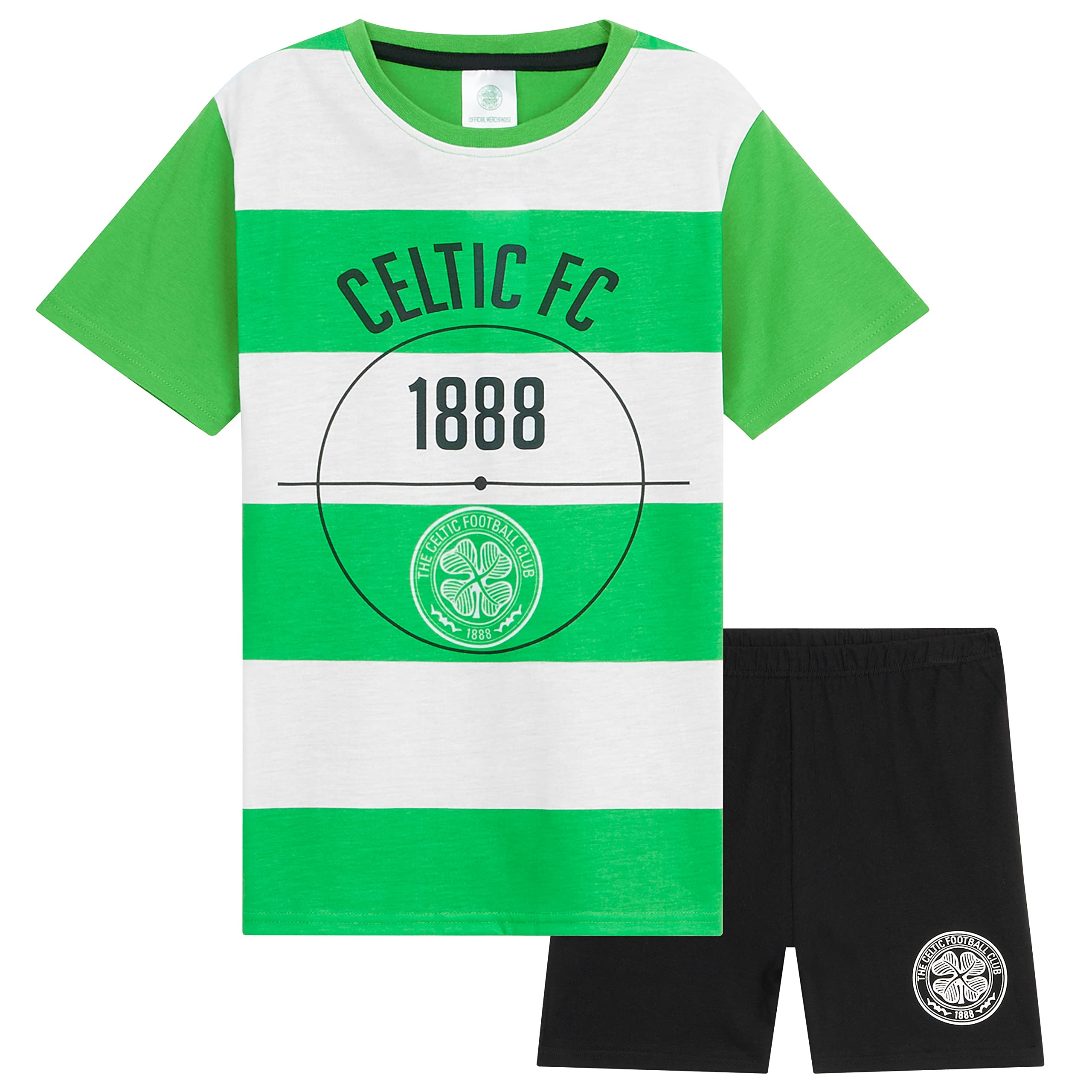 Celtic F.C. Boys Sports Fan Short Pyjamas Set, Cotton Lounge Wear - Gifts for Boys (White/Green, 13-14 Years)