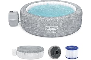 Coleman SaluSpa AirJet 7 Person Inflatable Hot Tub Round Portable Outdoor Spa with 180 Soothing AirJets and Insulated Cover, Gray, Sicily (Standard)
