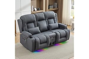 TUNYI Wall Hugger Power Loveseat Recliner - Reclining Loveseat with Console Theater Seating RV Recliner Sofa with USB/Outlet/Speaker/Cup Holder/LED Light/Storage (Blue, Loveseat)
