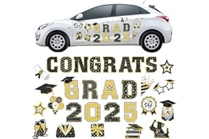 Landhoow 30 Pcs Graduation Car Magnets 2025 Senior Graduation Car Decoration Bumper Sticker Congrats Grad Magnet Magnetic Refrigerator Sticker Decal for Grad Parade Party Supplies(Black, Gold)