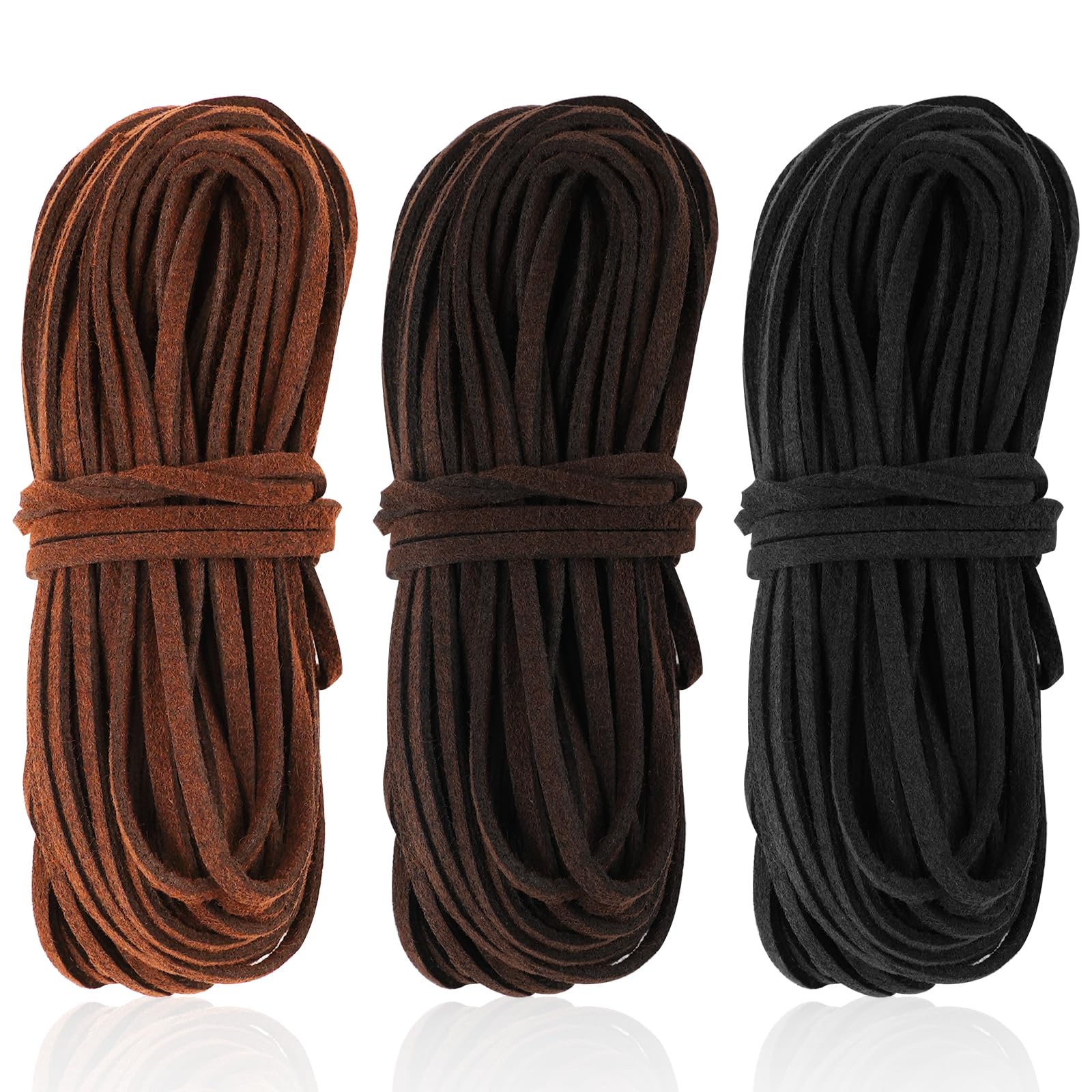 AUAUY 3Rolls 10m X 2mm Faux Suede Leather String, Leather Necklace Cord for Jewellery Making, Black, Dark Brown, Natural Brown Leather Thonging Cord for Necklaces, Bracelets, Making DIY Crafts