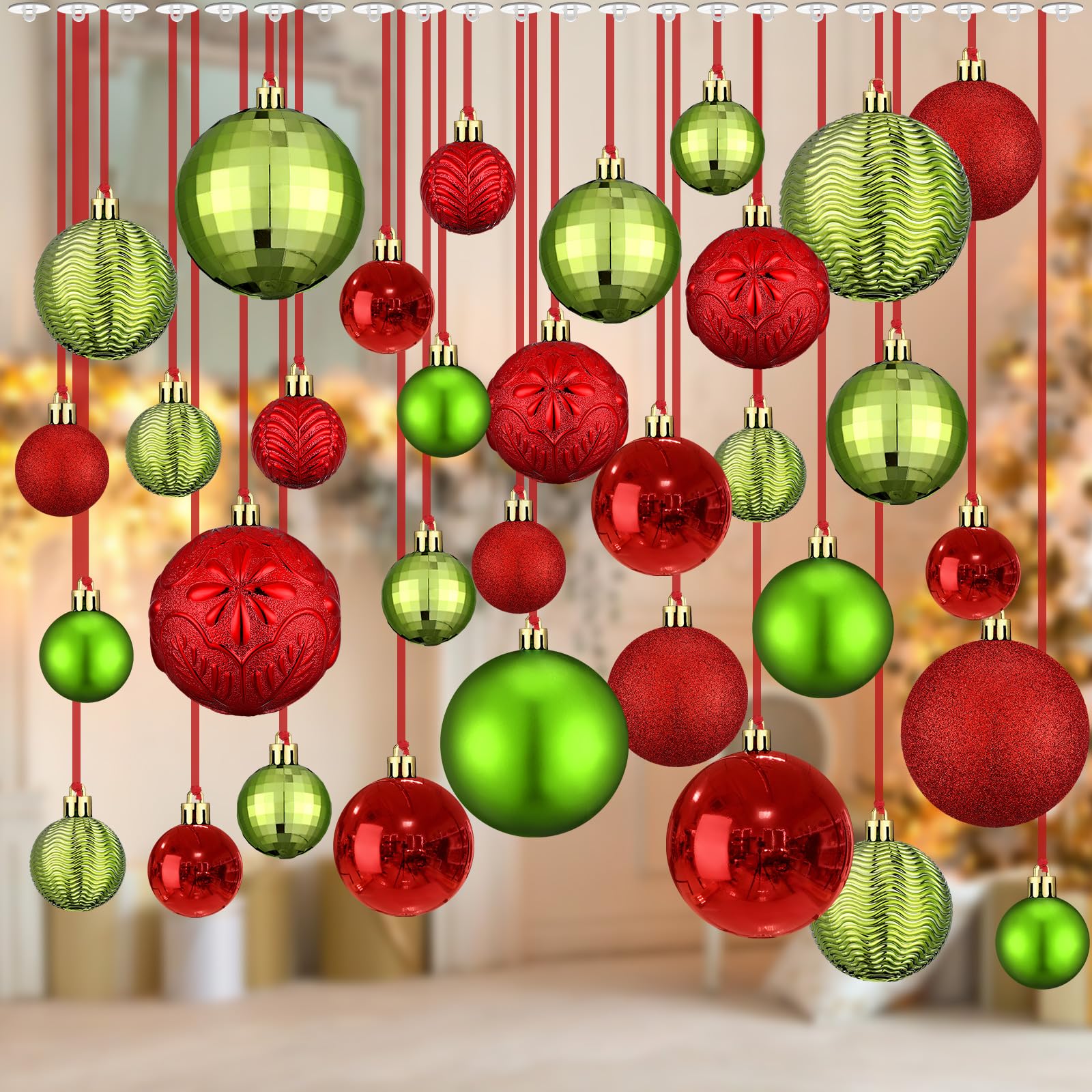 Photo 1 of Relaxgiant 36 Pcs Christmas Hanging Balls Ornaments for Ceiling, Shatterproof Christmas Balls, Hanging Ceiling Xmas Ball for Xmas Tree Holiday Party Indoor Decorations(Red, Emerald Green)