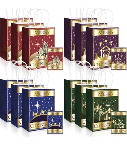 Paterr 50 Pcs Christmas Nativity Gift Bags Bulk Joy To The World Non Woven Holy Night Christmas Candy Gift Bags Christian Religious Nativity Party Favor For Jesus Holiday Gifts(Blue - View #2