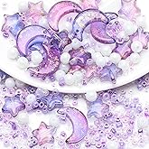 Mixed Star Moon Crystal Glass Beads Seedbeads Loose Round Pearl Beads for Jewelry Making Craft Bracelets Necklaces Earrings DIY Crafts Projects Purple Glass Spacer Bead Kits for Crafts