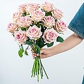 Ttranewsoo Fake Roses Faux Flowers Silk Roses Artificial Roses with Stems Realistic Artificial Flowers 16.5In Suitable for Indoor Home Decoration DIY Bouquet Wedding Decor Party Decor (12PCS, Pink)