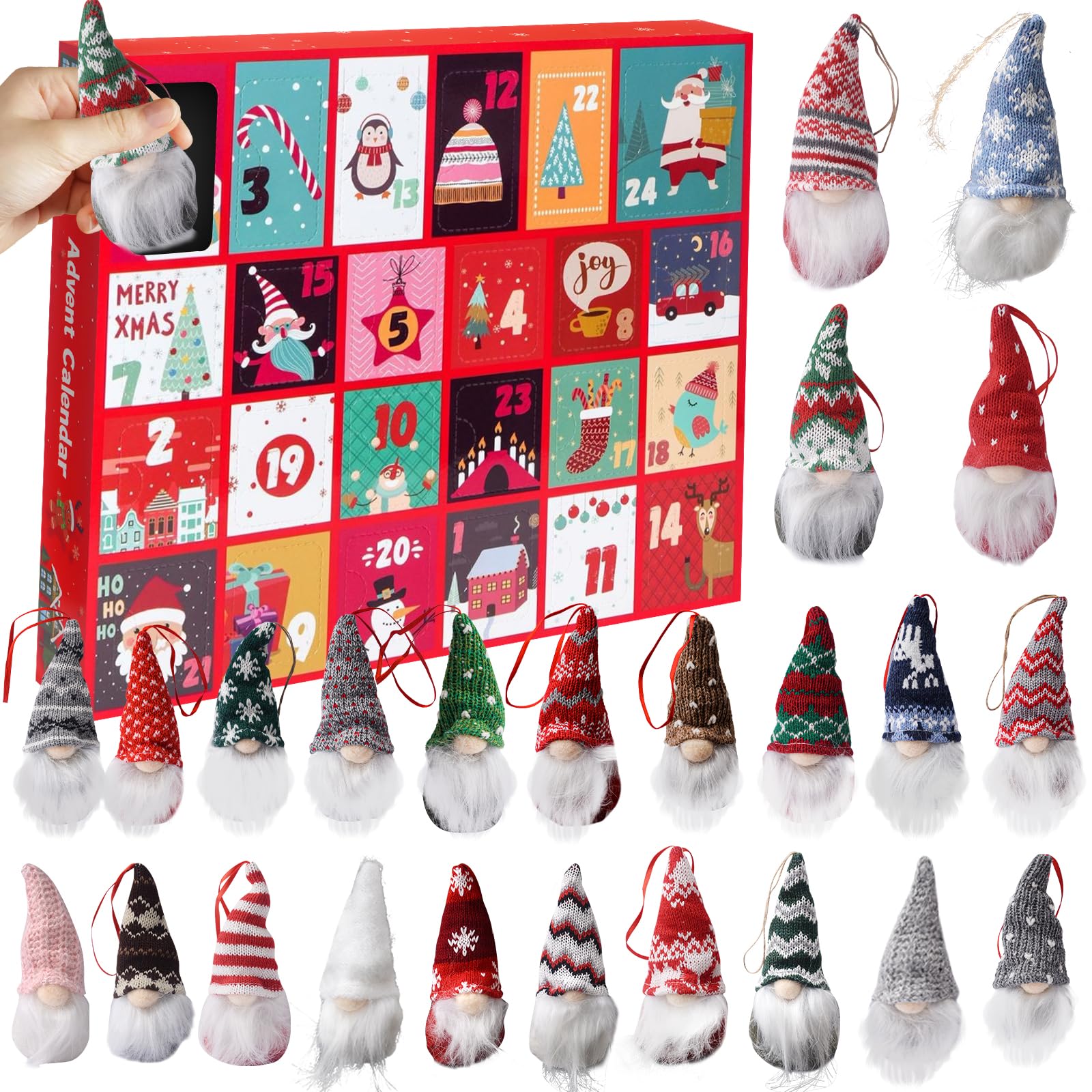 24Pcs Gnome Advent Calendar 2025, 24 Days of Christmas Advent Calendar 2025 Christmas Gnome Countdown Calendar Ornaments Decorations Gifts for Home Decoration Stocking Stuffer Gifts Idea Collectible