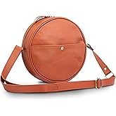 URBAN LEATHER 9 inch Vintage Leather Circle Shoulder Bag Purses Handbags for Women Small Round Beach Bags with Adjustable Straps, Brown