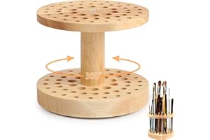 Dlicoda 52 Holes Paint Brush Holder, 360° Rotating Paint Brush Organizer, Hardwood Storage Stand Rack for Artists Brushes, Crafts Tools, Makeup Brush, Calligraphy Pens
