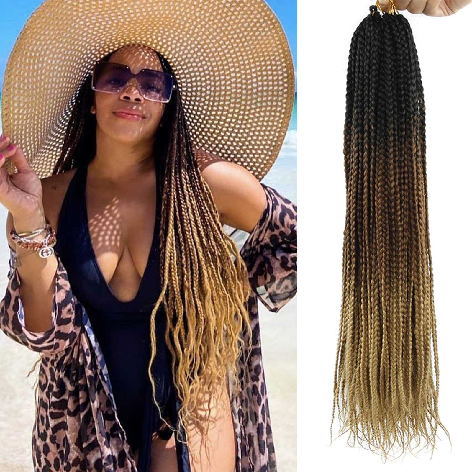 Photo 1 of ***(MISSING 1 PACK)***BE hair 6 Packs Box Braids Crochet Hair, Crochet Box Braids, Pre-looped Synthetic Hair, 22 Inch Ombre Brown, 22inch, 6Packs/Lot