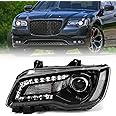 FIONE Halogen Headlights Compatible with Chrysler 300/300C 2015 2016 2017 2018 Headlamp Assembly with Black Bezel Replacement Left Driver Side LH 68214383AD CH2502269