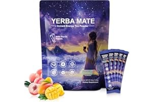 Mosslly Yerba Mate Instant Tea Powder, Concentration, Gut Health, Metabolism, Loaded with Prebiotics & Probiotics, Natural Caffeine, No Sugar Peach Mango Flavor, 30 Servings