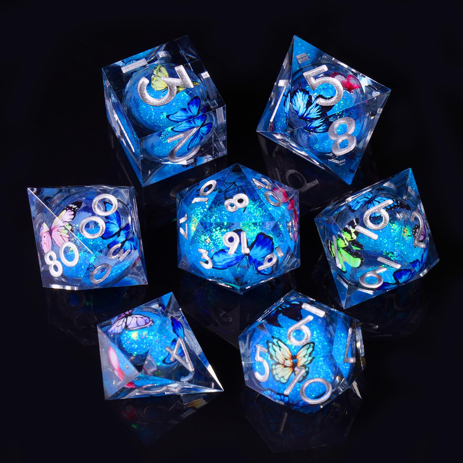 ORUZA 7 PCS Liquid Core DND Dice Resin Sharp Edge Dice Polyhedral D&D Dice Set for Dungeons and Dragons RPG MTG Table Games β image 1