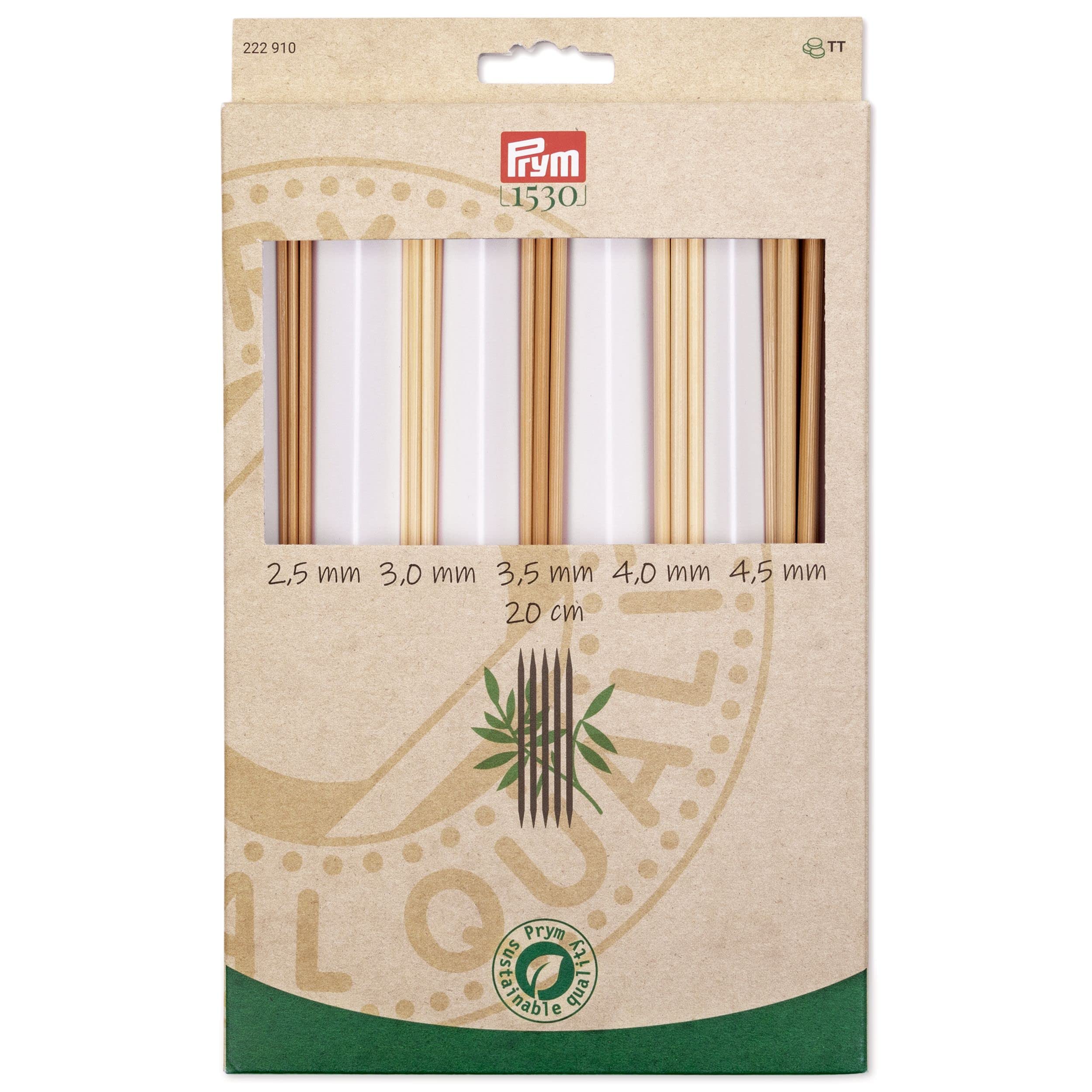 Prym - Prym 1530 Double-Pointed (2.50-4.50mm) Bamboo Needle Set - 1 Unit