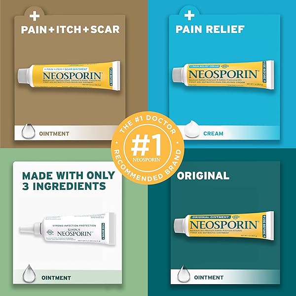NEOSPORIN ANTIBIOTIC PAIN-RELIEVING, ANTI-ITCH, & SCAR APPEARANCE MINIMIZER OINTMENT WITH NEOMYCIN & BACITRACIN ZINC, 24-HOUR INFECTION PROTECTION FOR MINOR CUTS, SCRAPES & BURNS,.5 OZ