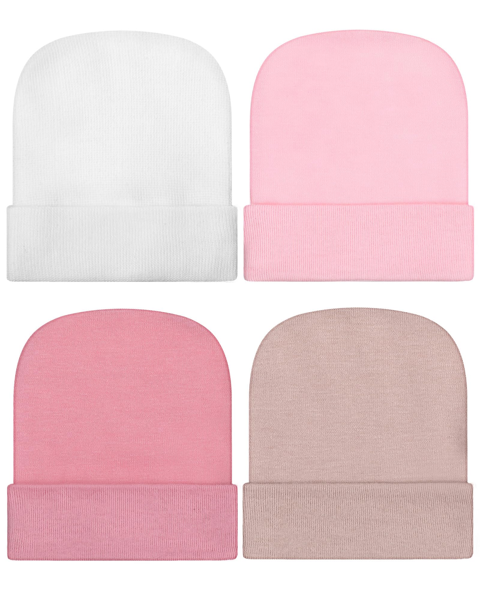 Photo 1 of Geyoga Newborn Girl Boy Hat Newborn Beanie Stripes Hat Toddler Soft Caps Infant Cotton Knit Caps for Baby 0-6 Months(White, Pink, Toffee, Dark Pink,Striped Style)