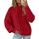 BTFBM Women's Oversized Sweaters 2025 Batwing Long Sleeve Cable Knit Crewneck Pullover Tops Fall Outfits Winter Clothing